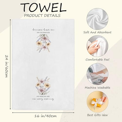 Spring Floral Kitchen Towels Set - Set of 4, Christian Bible Verse Gifts, Religious Kitchen Decor, Rustic Farmhouse Inspirational Spring Dishcloth for Bathroom Kitchen Decor, 16x24
