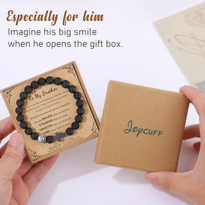 JoycuFF 𝗖𝗵𝗿𝗶𝘀𝘁𝗶𝗮𝗻 𝗚𝗶𝗳𝘁𝘀 𝗳𝗼𝗿 𝗠𝗲𝗻 𝗠𝗼𝗼𝗻𝘀𝘁𝗼𝗻𝗲 𝗖𝗿𝗼𝘀𝘀 𝗕𝗿𝗮𝗰𝗲𝗹𝗲𝘁𝘀, Christmas Stocking Stuffers Inspirational Gifts for Teens Men Cross Bracelets with Card - color: Brother Gifts