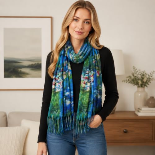 Umjetnost Soft Cashmere Feel Scarf For Women Winter Warm Scarves Large Shawl Wrap Monet Van Gogh Art Print - color: C16 Blue&green