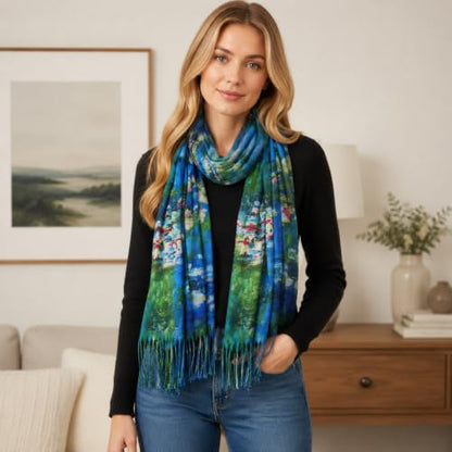 Umjetnost Soft Cashmere Feel Scarf For Women Winter Warm Scarves Large Shawl Wrap Monet Van Gogh Art Print - color: C16 Blue&green