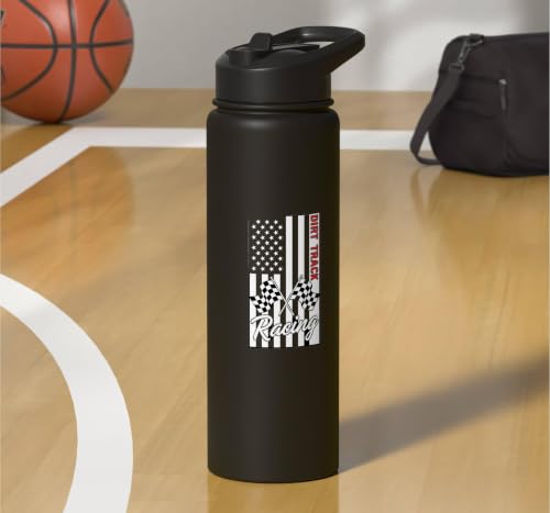 Car Dirt Track Racing Checkered Flag American Flag Racing Stainless Steel Insulated Water Bottle - color: Black