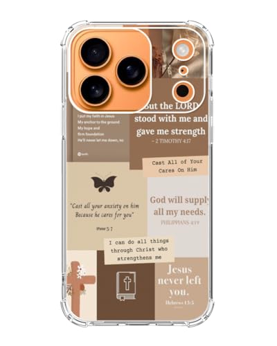 Brown Christian Quotes Phone Case Compatible with iPhone 17 Pro Max, God Cross Phone Cover for iPhone 17 Pro Max, Trendy TPU Bumper Phone Cover Case - color: Brown Christian
