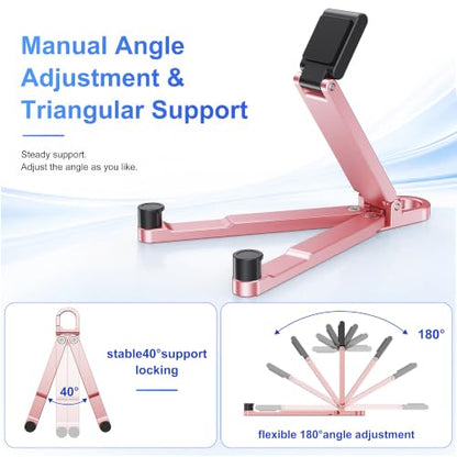 Portable Foldable Pocket Phone Stand with Keychain for Desk Travel(Pink) - color: Pink