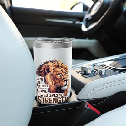 I Can Do All Things Through Christ Who Gives Me Strength Stainless Steel Insulated Tumbler - color: White