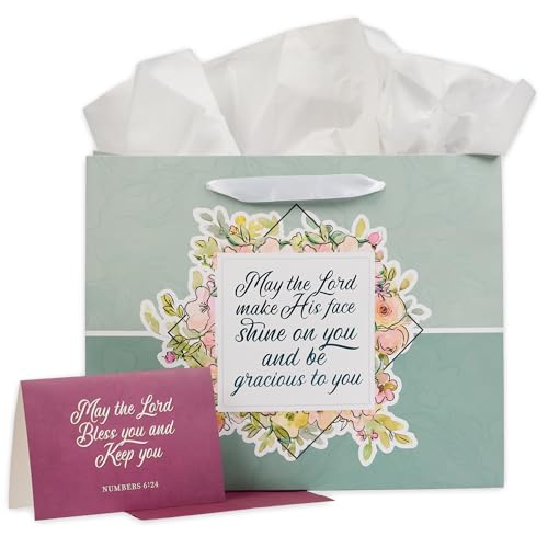 Christian Art Gifts Large Gift Bag with Card & Tissue, Lord Bless You Green - color: May the Lord/Green, style: Large Landscape
