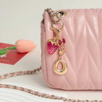 Snycler Bubble Initial Keychain Bag Charms for Women, A-Z Letter Keychain - color: Red - Strawberry Bow Letter