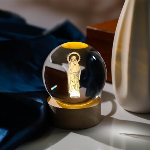Arikyrist 3D Crystal Virgin Mary and Jesus Statue Figurine, Laser Engraved Blessed Mother and Child Jesus Glass Sphere Statue, 3D Crystal Ball Christian Catholic Religious Gifts for Women Men - color: 3d Mary#2