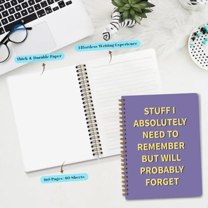 Funny Purple Office Spiral Notebook, Work Notebook for Women, 5.8x8.3 Inch - color: Funny Memory 02