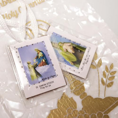Needzo Timeless White First Communion Boxed Set – The Lord’s Supper Essentials, Scapular, Pin, Rosary, For Ages 15+, Booklet & Pouch