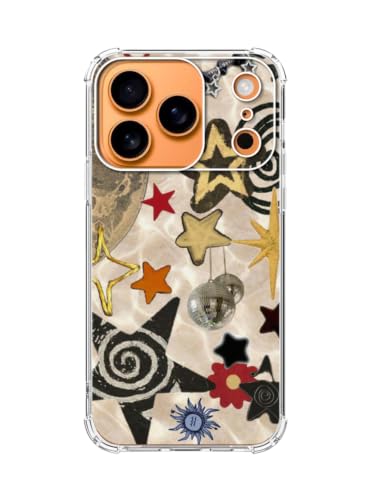 Retro Stars Pattern Phone Case for iPhone 17 Pro, Cute Star Elements Phone Cover, Soft Trendy TPU Bumper Cover Case - color: Retro Stars