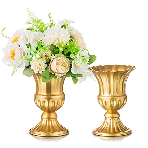Sziqiqi Gold Metal Compote Vase, Urn Vases for Table Centerpiece, 2Pcs - color: Gold, size: 6.3in-2pcs