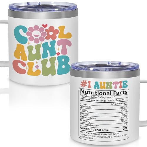 Best Auntie 14 oz Tumbler – Cool Aunt Club Cup, Funny Nutrition Facts Design, Birthday & Holiday Gift from Niece or Nephew - color: Cool Aunt