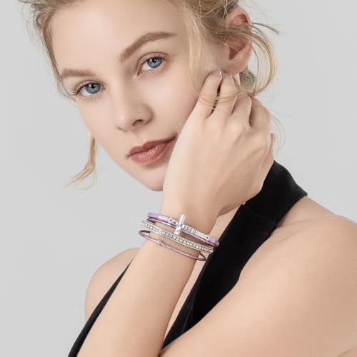 Christian Cross Leather Bracelets Boho Western Blessing Religious Jewelry - color: Purple