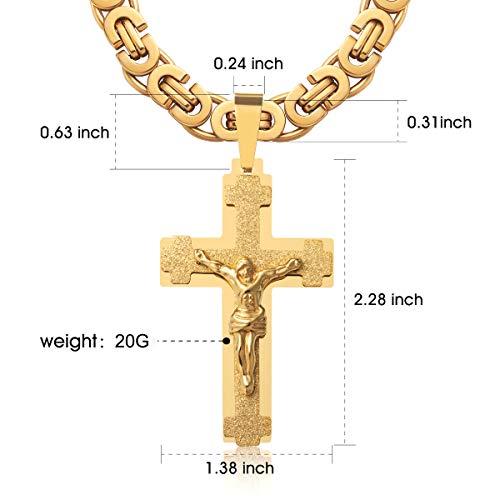 Mens Stainless Steel Silver Gold Jesus Cross Pendant Necklace Chain Bracelet Set Jewelry 45/50/55/60/65/70/75cm - style: Style 01-Color Yellow