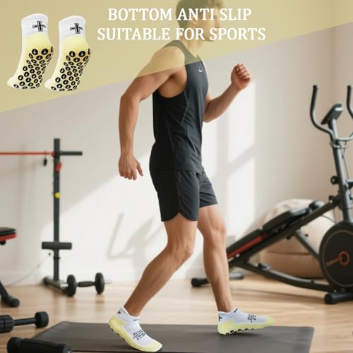 Christian Soccer Socks,Cross Grip Anti Slip Religious Football Socks with Rubber Dots for Youth and Men - color: 4 Pcs Yellow(men's)