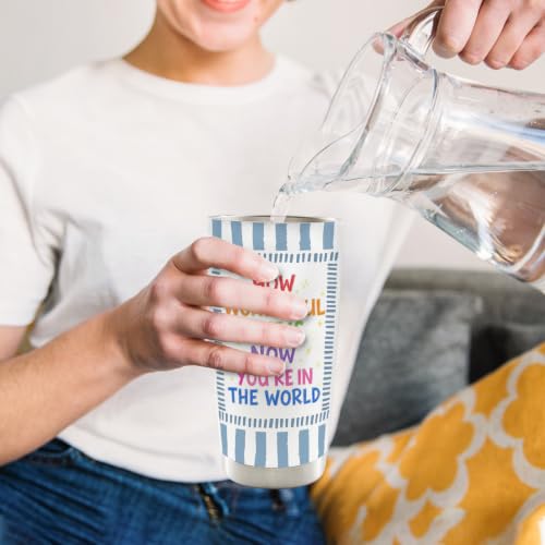 Blue Striped Inspirational Kids 20oz Travel Coffee Mug Tumbler - color: how