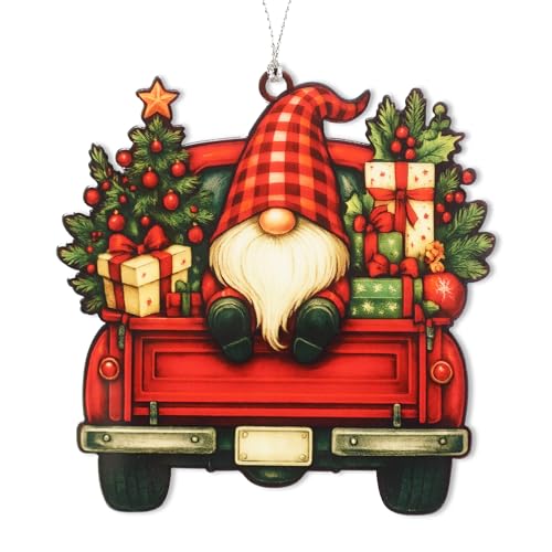 Red Truck Christmas Ornaments, Gnome Christmas Ornaments 2026, Cute Holiday Decor for Tree, Rustic Farmhouse Xmas Decorations, Gnomes Gifts for Women, Vintage Truck Ornament Gift Idea - color: Red Truck Gnome Ornament