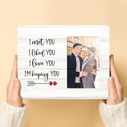 Engagement Gifts for Couples Picture Frame, I Love You Gifts for Boyfriend Girlfriend Wooden Picture Frames, 4x6 inch Photo - color: Orange
