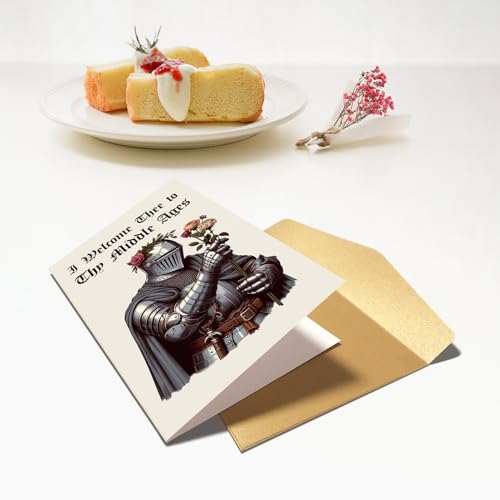 Chenive Funny Medieval Birthday Card for Men Women, Renaissance Getting Old Birthday Card for Him Her, 40th Bday Cards, 50th Bday Cards, I Welcome Thee To Thy Middle Ages - color: Medieval Birthday