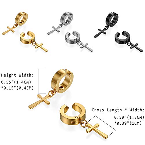 Cupimatch 3-6 Pairs Stainless Steel Cross Dangle Huggie Hinged Hoop Earrings for Men Women (1 Pair Silver Cross) for Mother's Day - color: black-3pack