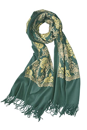 Urban CoCo Embroidered Scarf for Women, Tassel Shawl, Soft Lightweight Wrap - color: #2-dark Green