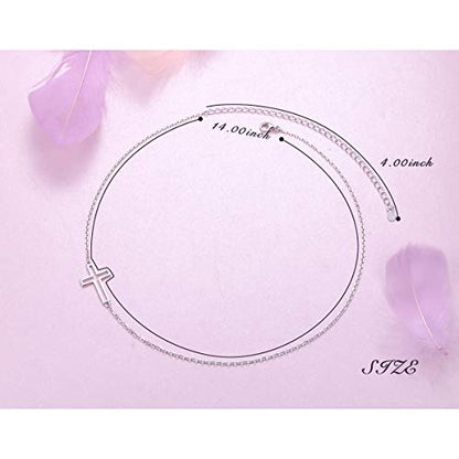 DAOCHONG S925 Sterling Silver Sideways Cross Choker Necklace 14+4 Inch - color: Silver2