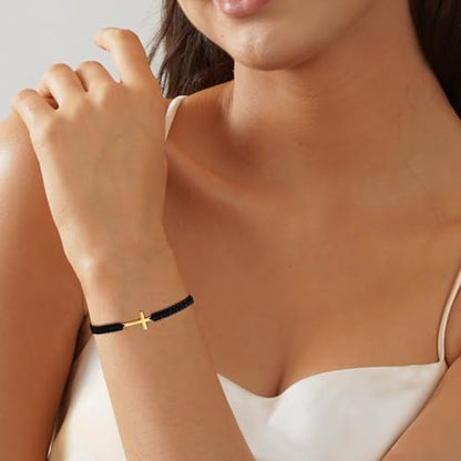 Initial Bracelets for Women Teen Girls Handmade Rope Braided Bracelet for Men Jewelry Birthday Graduation Mother's Day Gifts for Mom Wife Girlfriend Her Friends - style: 9 black-black cross