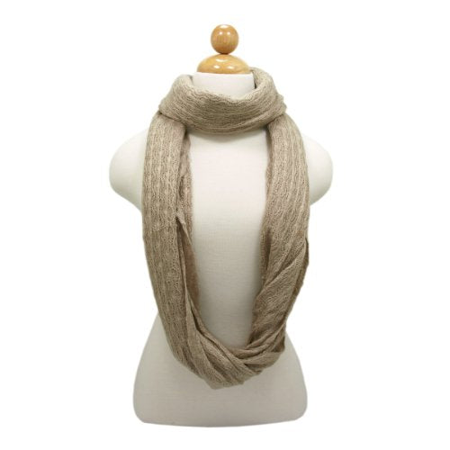 TrendsBlue Premium Solid Color Knit Infinity Circle Scarf - color: Beige