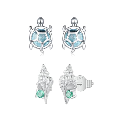 Cute Stud Earrings for Women Dachshund Koi Fish Sea Star Sea Turtle Sea Conch Earrings 14K Gold Plated Dainty Stud Earring funky Jewerly - color: silver sea turtle conch