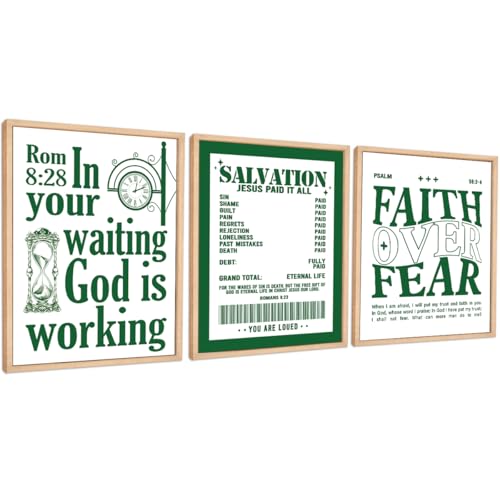 Set of 3 Poster Bible Verse Wall Art,Faith Over Fear Christian Wall Decor - color: Faith Over Fear