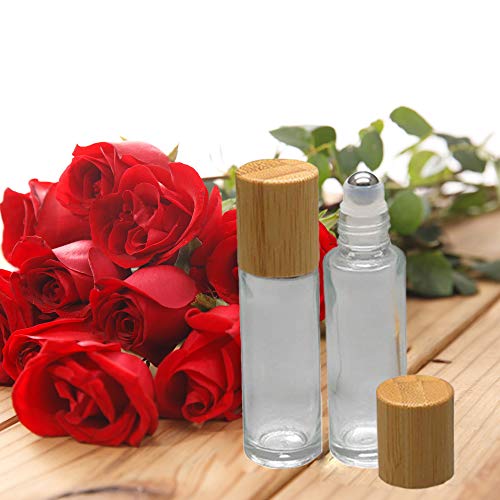 Glass Roll On Bottle with Bamboo Lid for Essential Oils 12Pcs - color: 12Pcs 10ml Clear