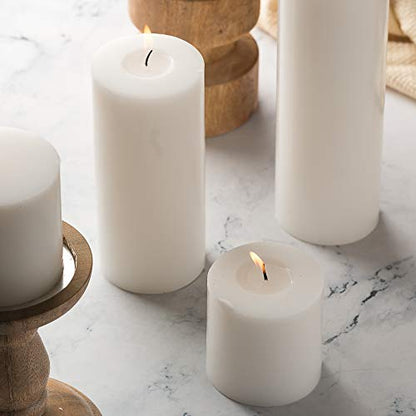 Pillar Candles - 2.7x3 inch | 30 Hours Burning, 6 Count - White Unscented Smokeless European Pillar Candles - Perfect for Wedding, Parties, Spas, Home Gatherings and Dinner - size: 27X27P