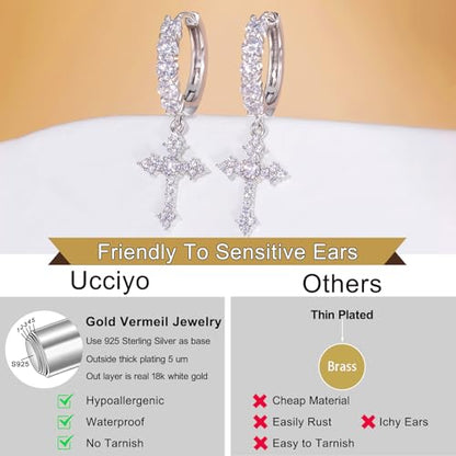 Moissanite Cross Earrings Sterling Silver Cross Stud Eearrings D Color VVSI Moissanite Stud Earrings Crucifix Jewelry Gift - color: Silver-1.5CT