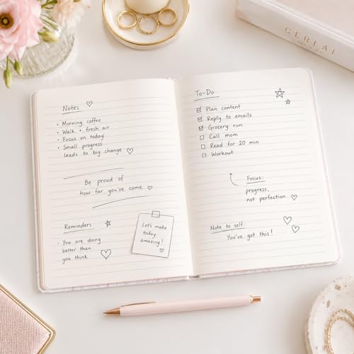 Pearhead Fabric Hardcover Journal Notebook 6x8 – Pointelle Embroidered College-Ruled Writing Journal with 200 Lined Pages, Pink - color: White Pointelle Fabric Journal