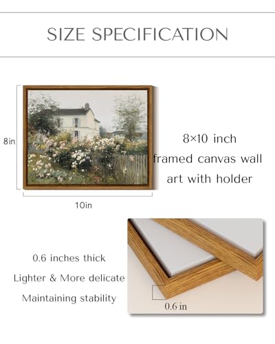 InSimSea Framed Canvas Wall Art, French Country Rose Garden, 10x8 Inch - color: Fence and Farmhouse