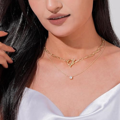Layered Necklaces for Women | 14K Gold Plated Stackable Choker Necklace Set - Dainty Jewelry Gift - style: 2PCS-Gold Cubic zirconia layered necklaces