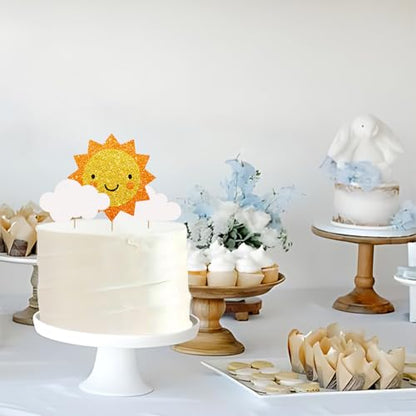 Sunshine Cake Topper, Sunshine Baby Shower Cake Decor, Gold Glitter Smile Sun and Cloud Cake Topper for Boy Girl, You are My Sunshine Birthday Party Decoration - style: Sun