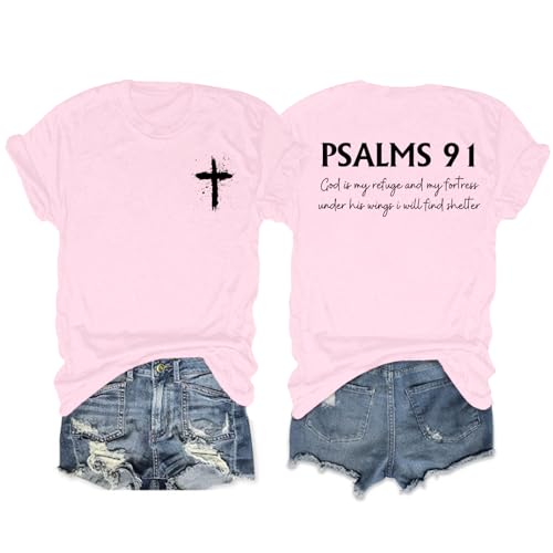 Christian Shirts for Women Psalms 91 Jesus Shirt Religious Faith God Tshirt Bible Verse Inspirational Tees Tops - color: Pink, size: Medium