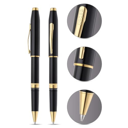 Cross Foundry Glossy Black Gold Rollerball Pen, Medium Point, Black Ink - color: Glossy Black