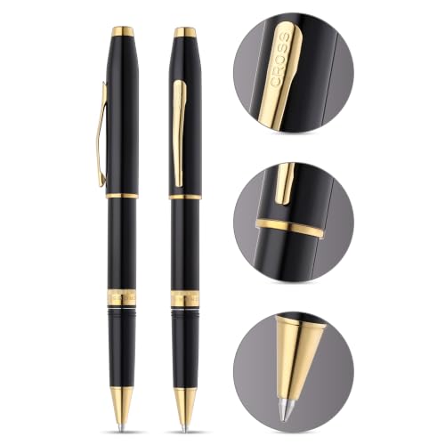 Cross Foundry Glossy Black Gold Rollerball Pen, Medium Point, Black Ink - color: Glossy Black