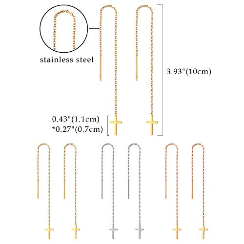 Cupimatch 3-6 Pairs Stainless Steel Cross Dangle Huggie Hinged Hoop Earrings for Men Women (1 Pair Silver Cross) for Mother's Day - color: Threader-3pack
