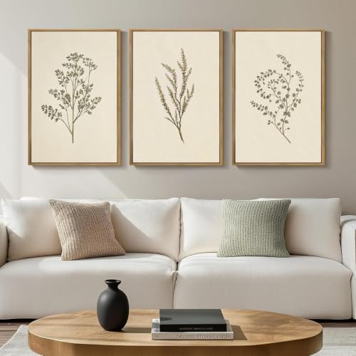 ANHUIB Neutral Beige Floral Canvas Wall Art Large Cream Botanical Wall Decor Vintage Minimalist Modern Paintings 16x24 Inch Set of 3 for Living Room Dining Room Bedroom - color: Beige Botanical, size: 24"L x 16"W