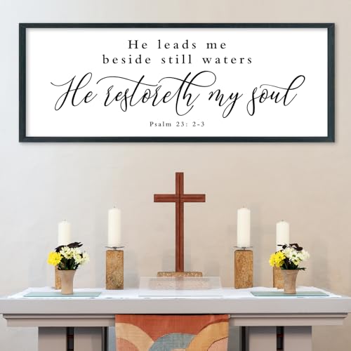 SRSZHIYUE Psalm 23 Wall Art He Leads Me Beside Still Waters 40"×15" Black - color: He Leads Me Beside (Black), size: 40"L x 15"W