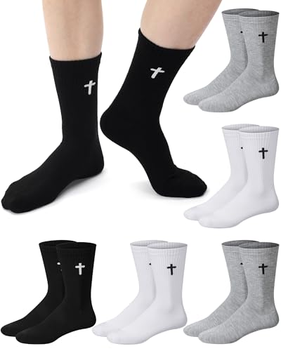 Shihanee 6 Pairs Cross Socks for Men Women - color: Black, White, Light Gray
