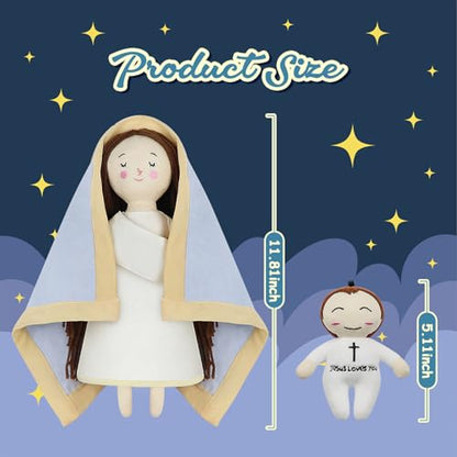 free-space Jesus Plush Doll Virgin Mary Doll Religious Toys Guardian Angel Stuffed Baptism Plush Toy Gifts for Kids for Christening Religious Christmas (Virgin Mary with Baby Jesus) - color: Virgin Mary (With Baby Jesus)