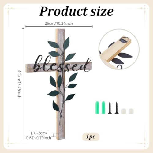 PH PandaHall Decorative Wood Cross with Black Leaf Wall Cross Art 16" H Farmhouse Crosses Christian Rustic Farmhouse Crosses Decor for Home Easter Decor Inspirational Gift for Her