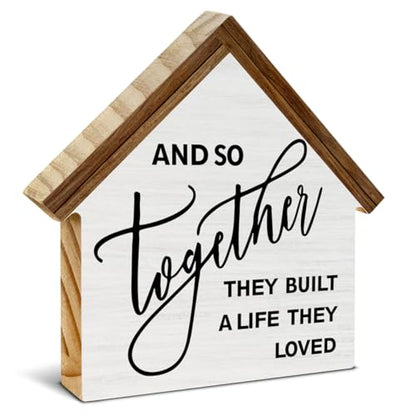 And so Together They Built a Life They Loved House Shaped Wood Sign - color: AND