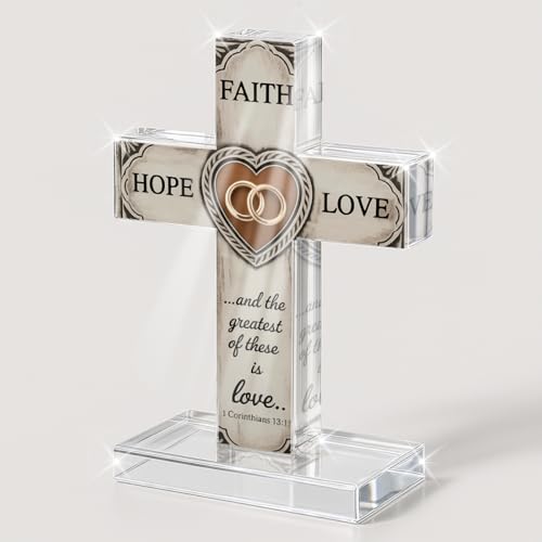 PVOPVO Faith Hope and Love Marriage Religious Cross Decor Wedding Marriage Engagement Anniversary Couples Christian Gifts for Women Men Him Her Newlyweds Bible Verse Crosses Desk Decor - color: FAITH