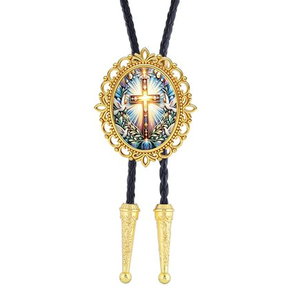 GelConnie Gothic Bolo Tie for Men Women 3D Art Western Cowboy Necktie - color: Cross Bolo Tie-no Luminous