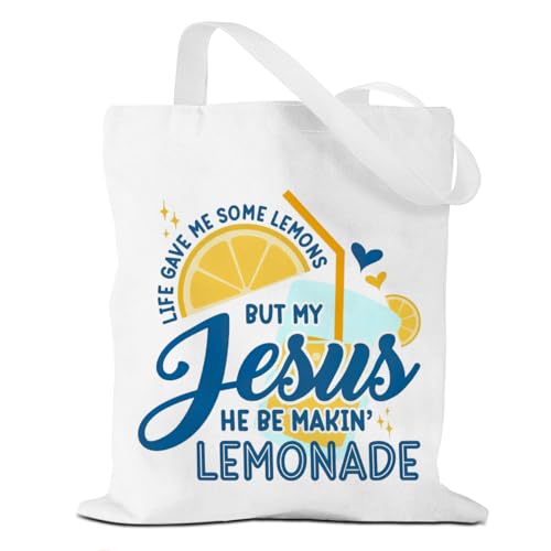Tote Bag，Canvas Tote, Reusable Grocery Shopping Bag Aesthetic Shoulder Bag for Work, Beach, Camping 03 - color: Jesuslemonade